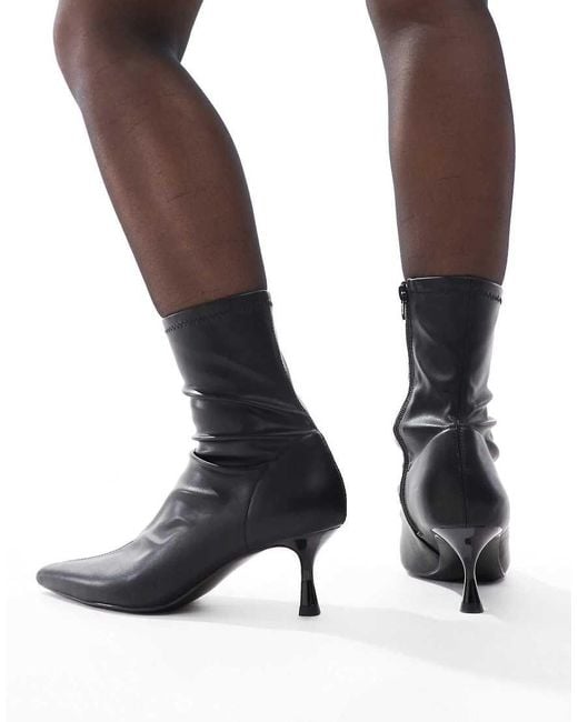 Asos Design Wide Fit Black Ryder Kitten Heel Sock Boots