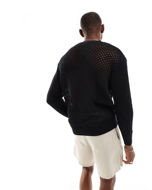 Pull&Bear Black Crochet Knitted Jumper for men