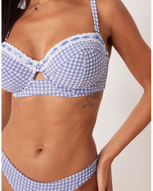 Peek & Beau Blue Gingham Print Underwire Bikini Top