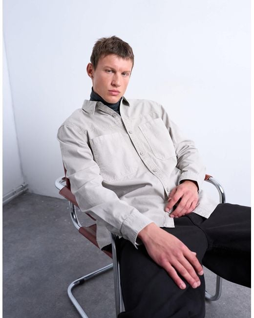 TOPMAN Men's White Regular Fit Ripstop Overshirt