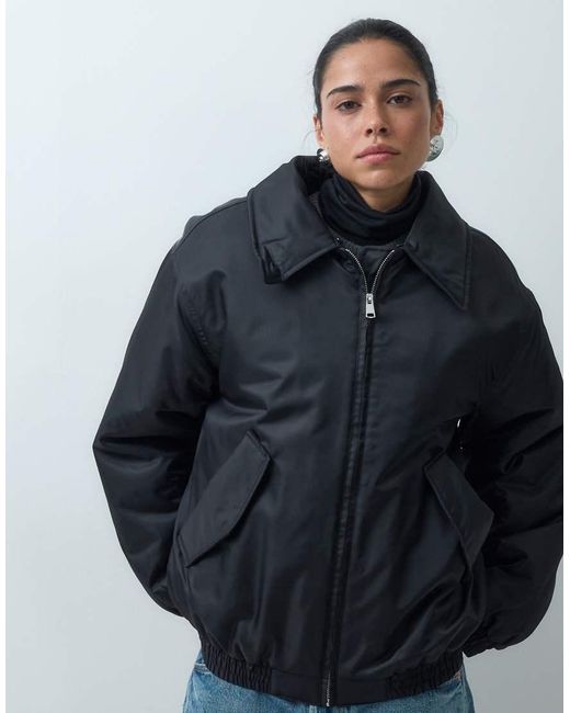 ASOS Blue Ma1 Bomber Jacket With Faux Fur Trim