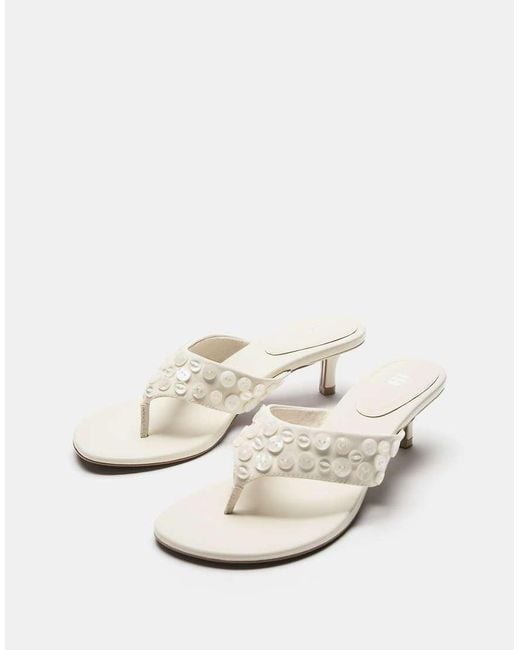Pull&Bear Natural Heeled Sandals With Button Detail