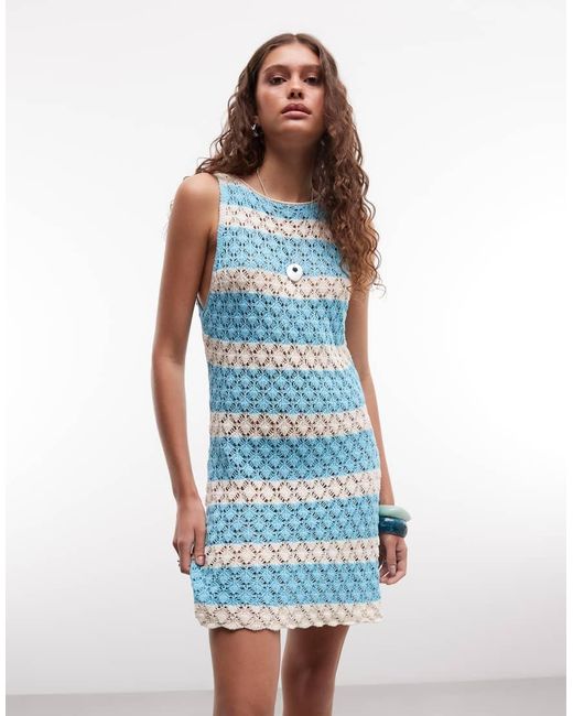 Reclaimed Vintage Blue Crochet Mini Dress