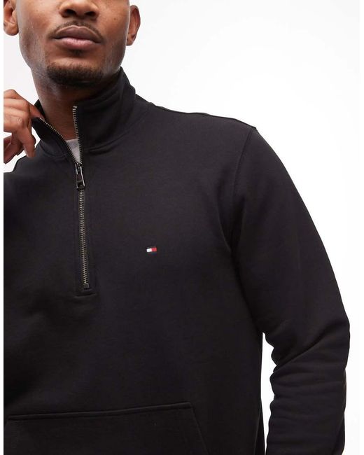Tommy Hilfiger Black Essential Terry 1/4 Zip Sweatshirt for men
