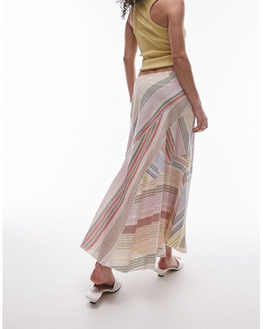 Falda midi a rayas multicolores con diseño efecto retales cosidos y acabado efecto lavado TOPSHOP