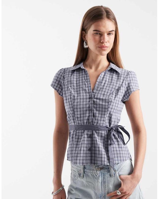 Hollister Blue Short Sleeve Bow Belt Shirt