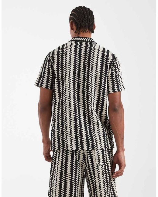 New Look Black Co-ord Zig Zag Print Shirt for men