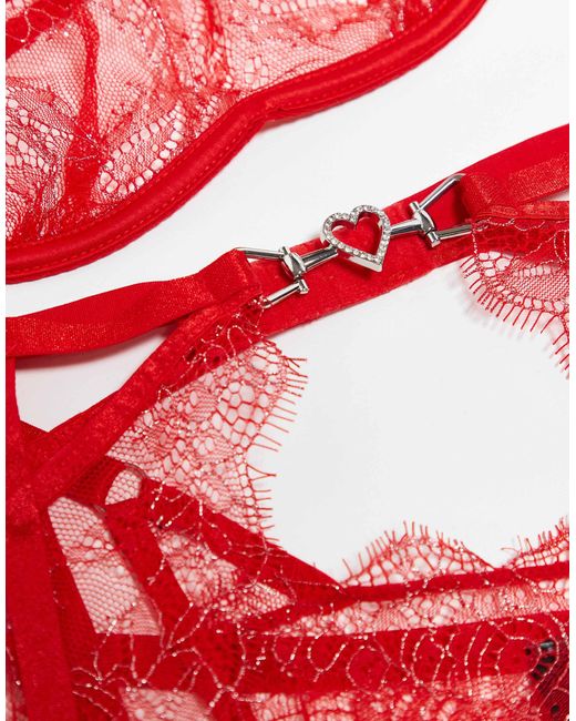 Ann Summers Red Glimmer 3 Pc Crotchless Set