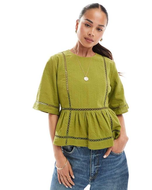 Top Testurizzato Con Maniche A Sbuffo di ASOS in Green