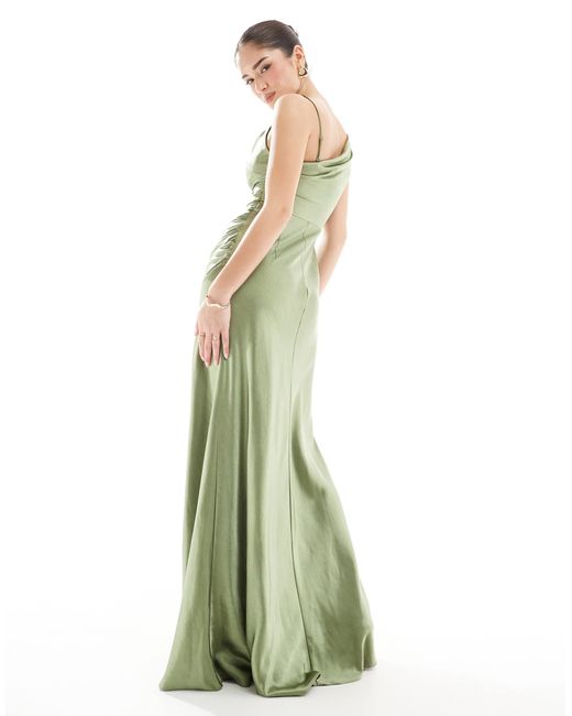 L'invitée - robe longue asymétrique à col bénitier - mousse Six Stories en coloris Green