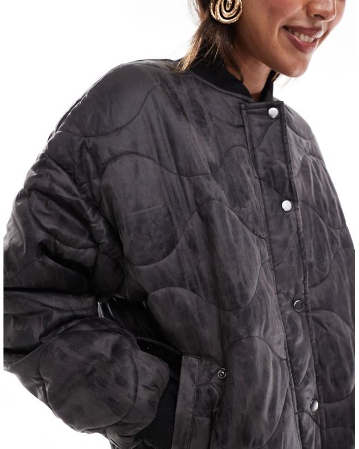 Wednesday's Girl Black Washed Effect Oversized Bomber Jacket