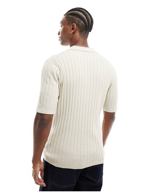 ASOS White Lightweight Knitted Rib Button Through Polo for men