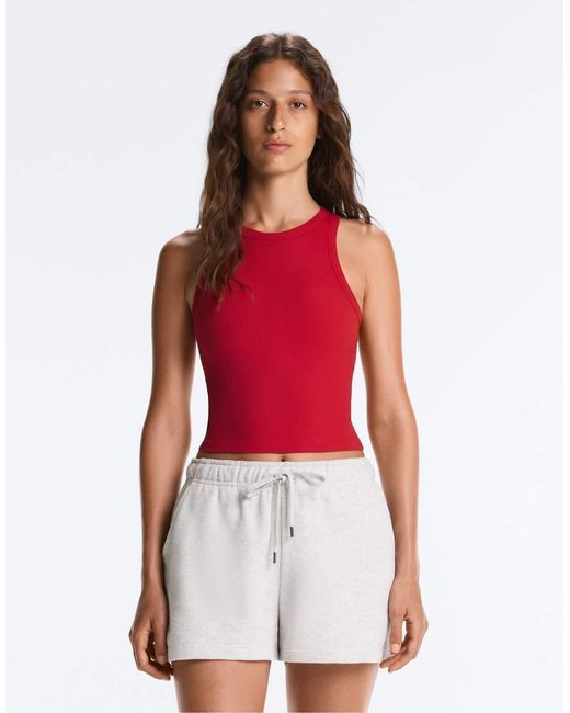 Oysho Red Rib Modal Blend Long Tank Top