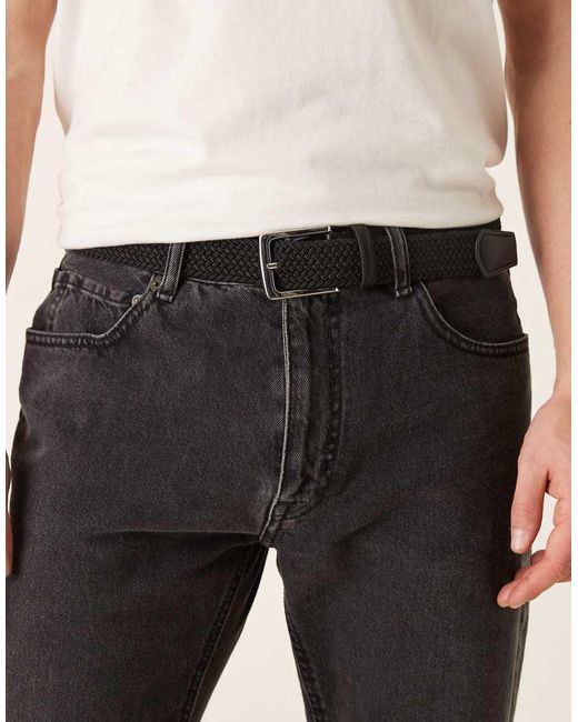 ASOS Black Woven Belt With Faux Leather End Piece for men