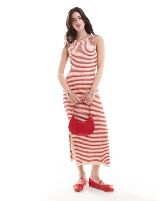Object Red Knitted Tank Maxi Dress With Side Splits