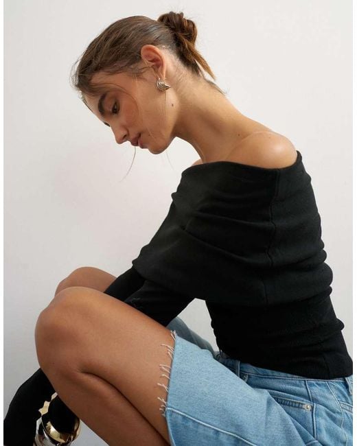 TOPSHOP Blue Knitted Bardot Top