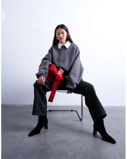 TOPSHOP White Oversized Scuba-Style Fabric Cinch Waist Sweat