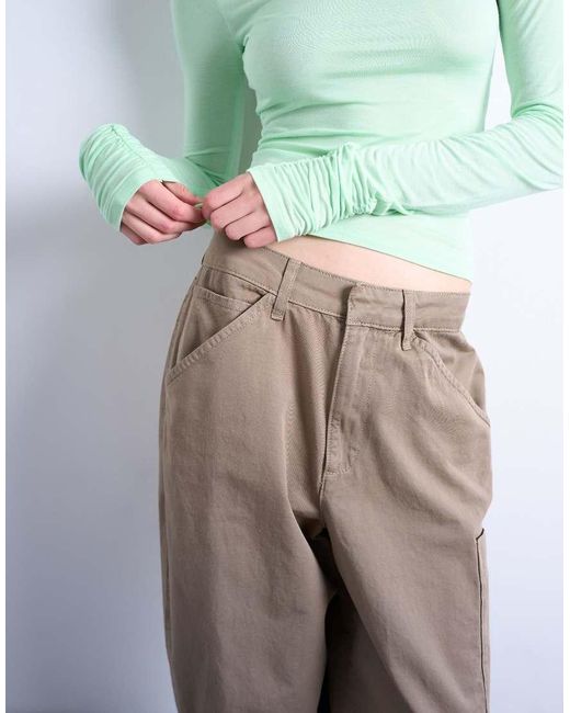 TOPSHOP Broek Met Naaddetail En Wijde Ronde Pijpen in het Brown