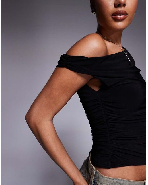 Missy Empire Black Double Layered Slinky Off Shoulder Top