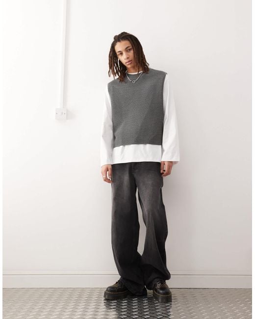Collusion White Knitted Oversized Vest for men