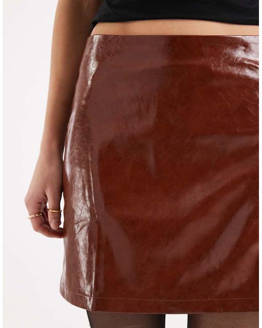 New Look Brown Cracked Pu Mini Skirt