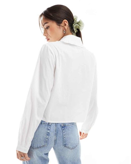 Object White Tie Front Shirt With Floral Embroidery