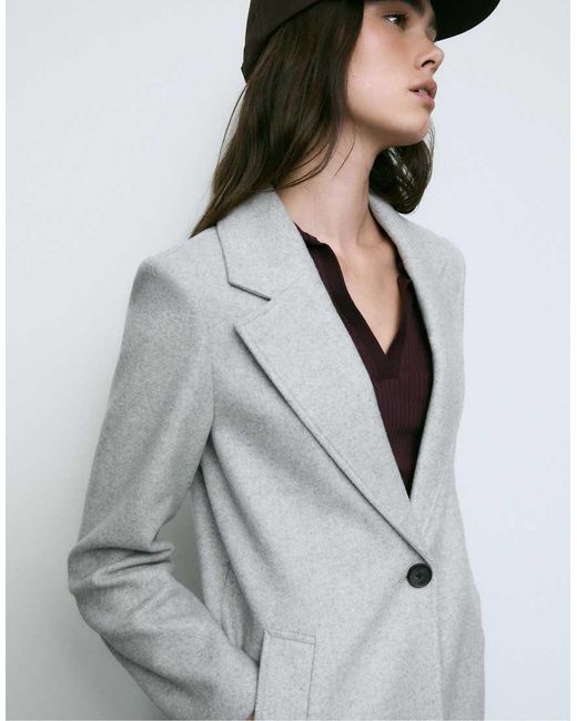 Stradivarius Gray Soft-touch Button-up Midi Coat