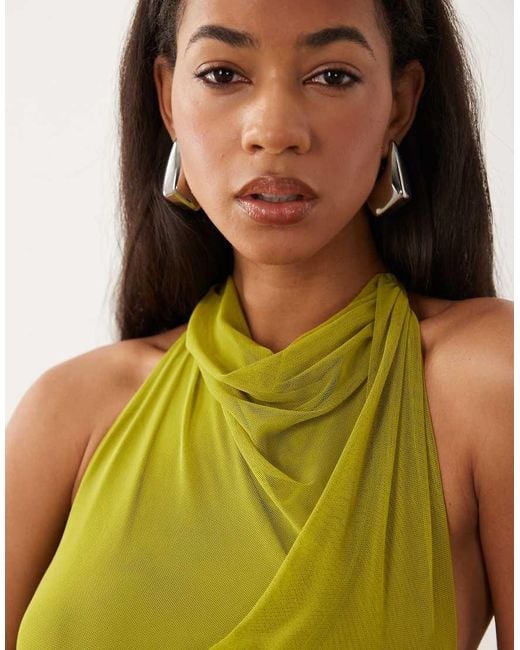 ASOS Green High Halter Mesh Maxi Dress With Contrast Godets