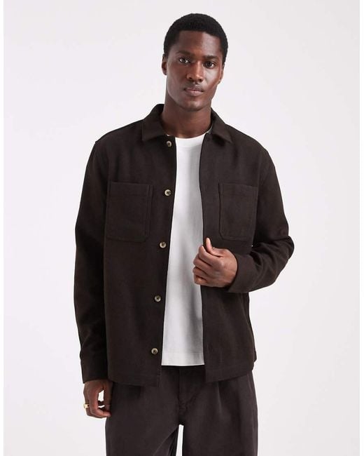 ASOS Black Wool Look Overshirt for men