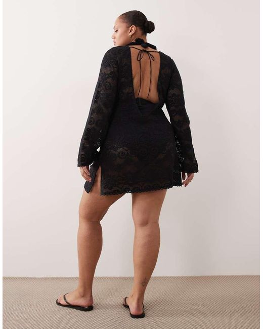ASOS Black Asos Design Curve Minette Beach Crochet Lace Mini Dress