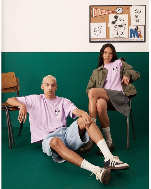 ASOS Recht Oversized T-Shirt Met Bolle Disney Mickey Mouse-Print in het Pink