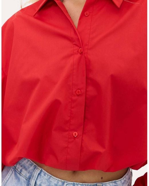 Loavies Red Let Spring Begin Cropped Balloon Blouse