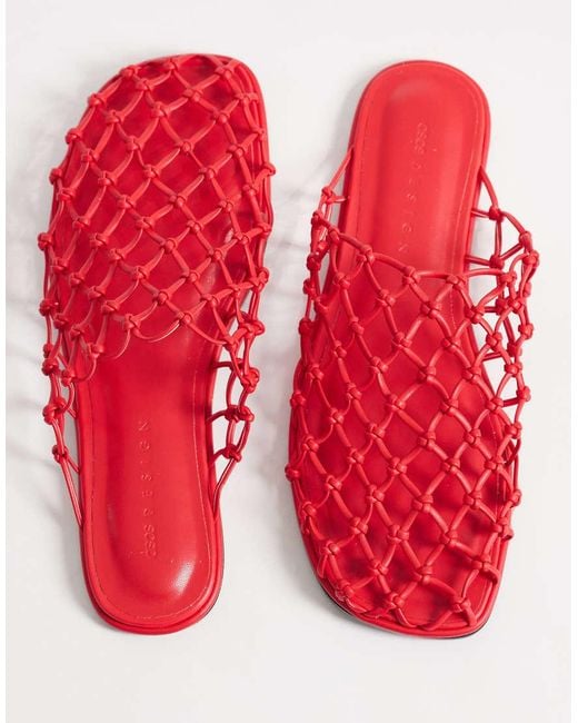 ASOS Red Mercy Woven Flat Mules