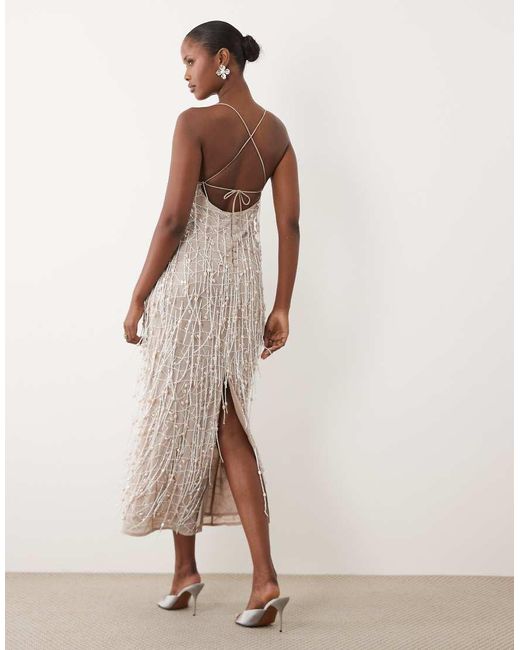 ASOS Natural Pearl Fringe Tassel Maxi Dress