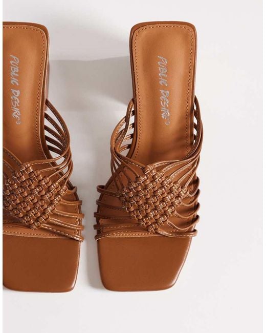 Public Desire Brown Woven Block Heeled Sandals