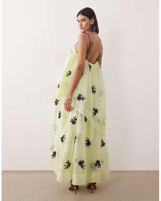 ARRANGE Natural Organza Floral Embellished Trapeze Maxi Dress