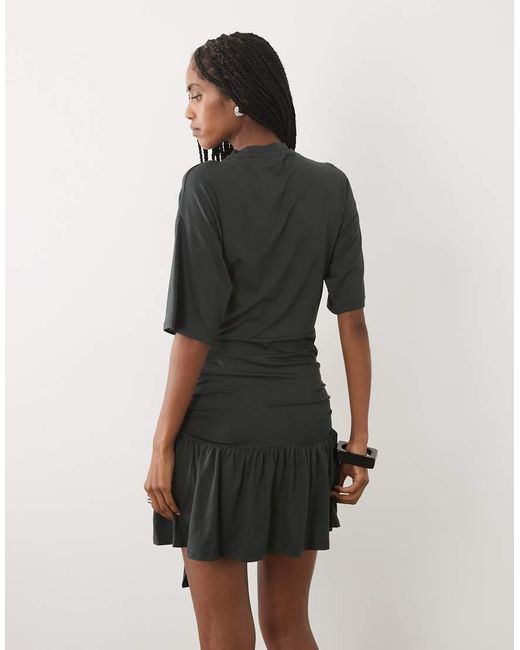 ASOS Black Sarong Style T-shirt Dress With Frill Hem