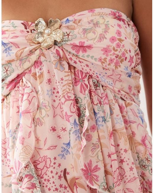 Abercrombie & Fitch Pink Strapless Ruffle Hardware Maxi Dress