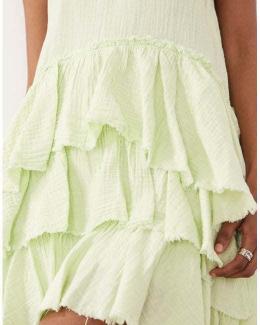 ASOS Natural Double Cloth Washed Mini Sundress With Distressed Ruffles