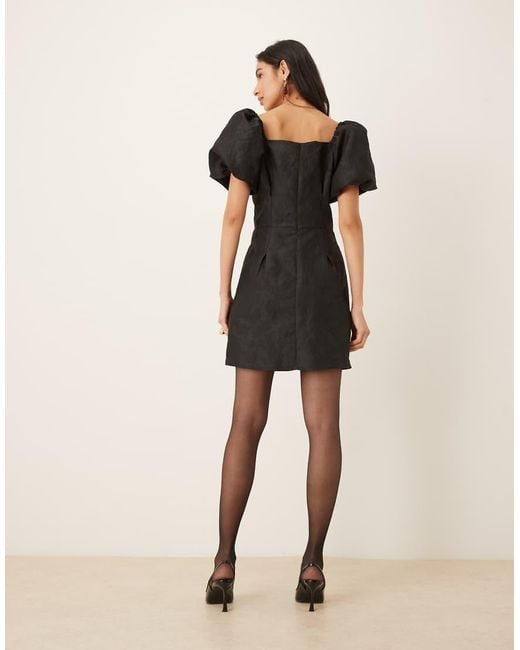 Sister Jane Natural Cocktail Puff Sleeve Contrast Bow Detail Mini Dress