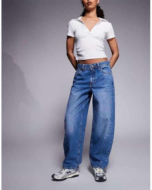 River Island Blue Seamed Barrel Jean