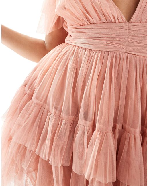 LACE & BEADS Pink Madison Tiered Mini Dress