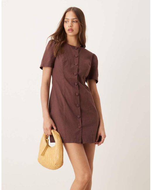 Nobody's Child Brown Tara Puff Sleeve Tailored Mini Dress