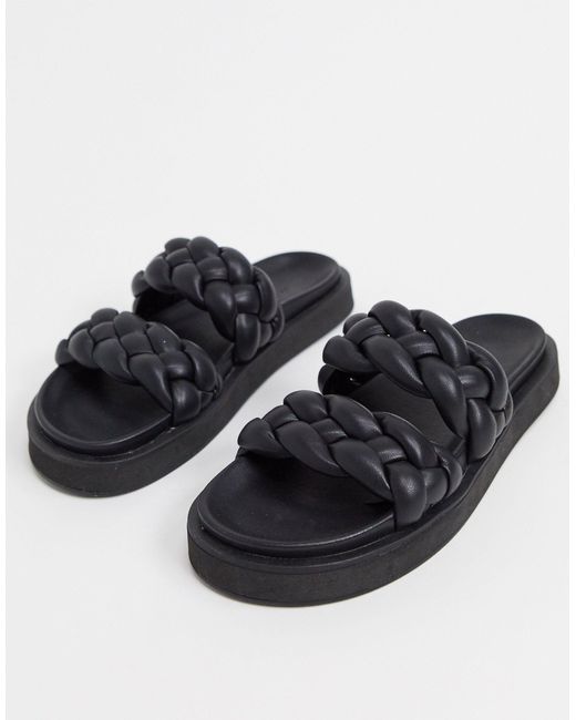 Mango Black Padded Plaited Flat Sandals