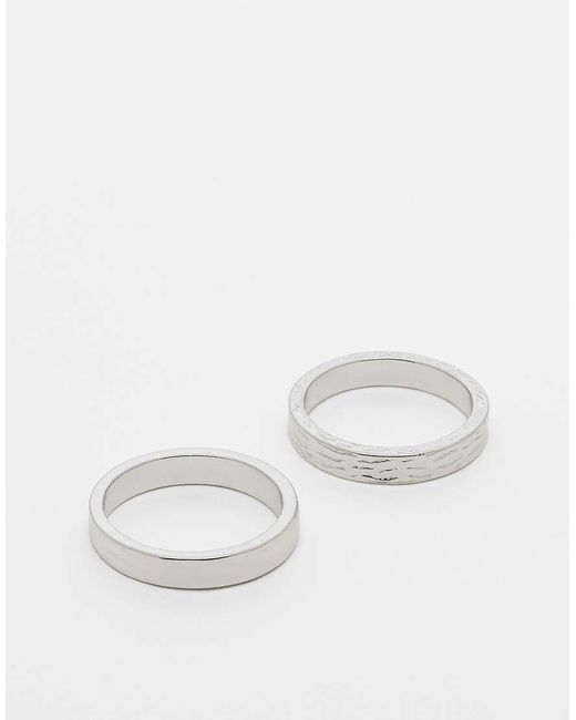 ASOS White 2 Pack Band Ring Set With Texture for men