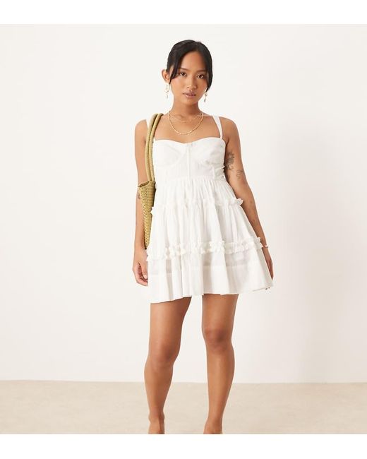 LACE & BEADS White Lace Trim Corset Ruffle Mini Dress