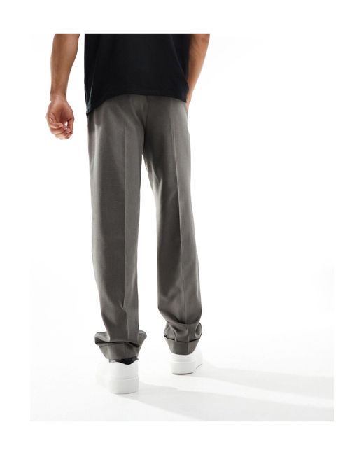 Pantaloni eleganti dritti marroni microtesturizzati di ASOS in Black da Uomo