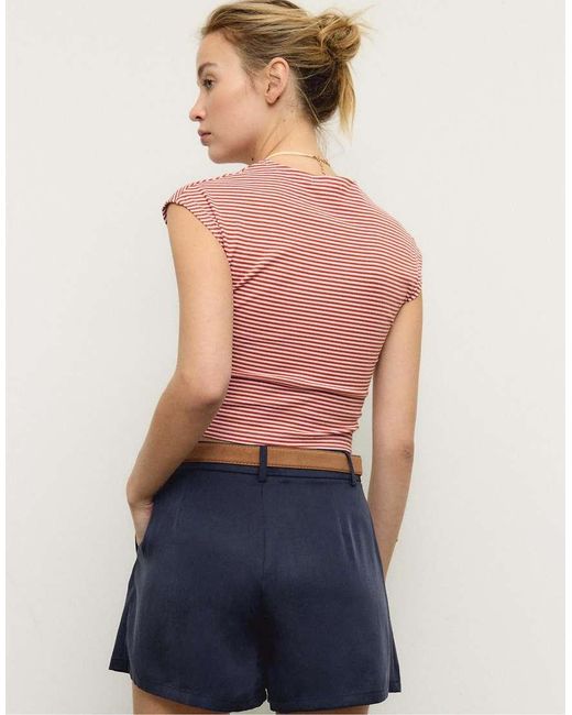 Stradivarius Blue Flowing Belted Shorts