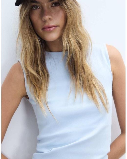 Stradivarius White Basic Sleeveless T-shirt