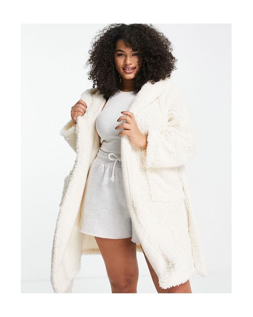 Loungeable White Plus Soft Sherpa Hooded Robe With Ears